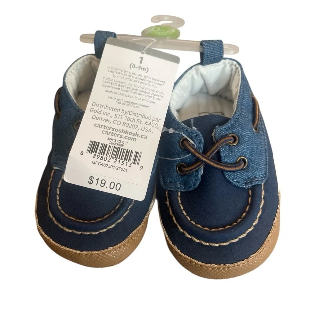 Carter's Infant Baby Boy Blue Slip On Shoes Size 1 (0-3) Months NWT